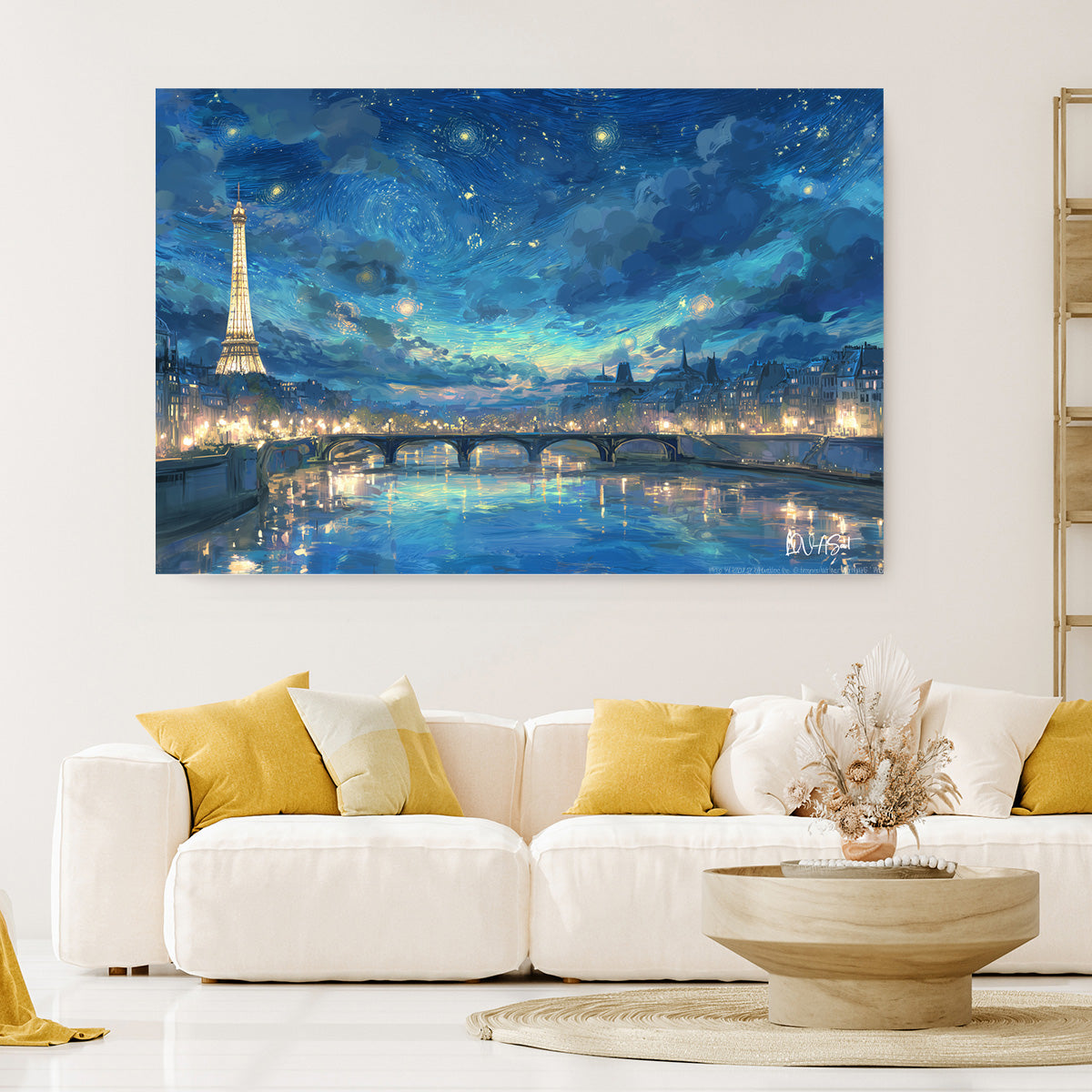 Yıldızlı Paris Gecesi kanvas tablo — duvarda dekorasyon görünümü