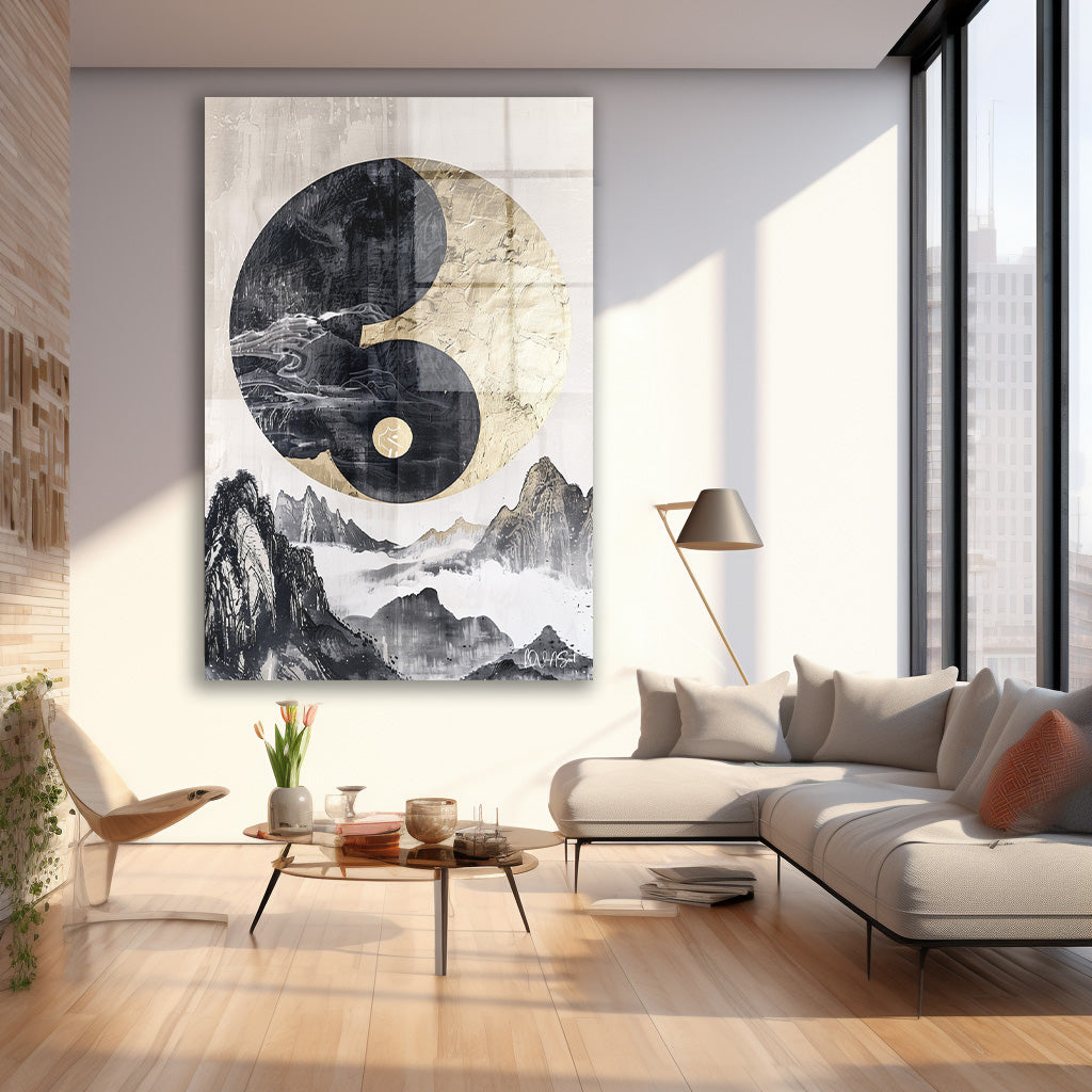 Yin Yang Dağları cam tablo — iç mekân uygulama örneği