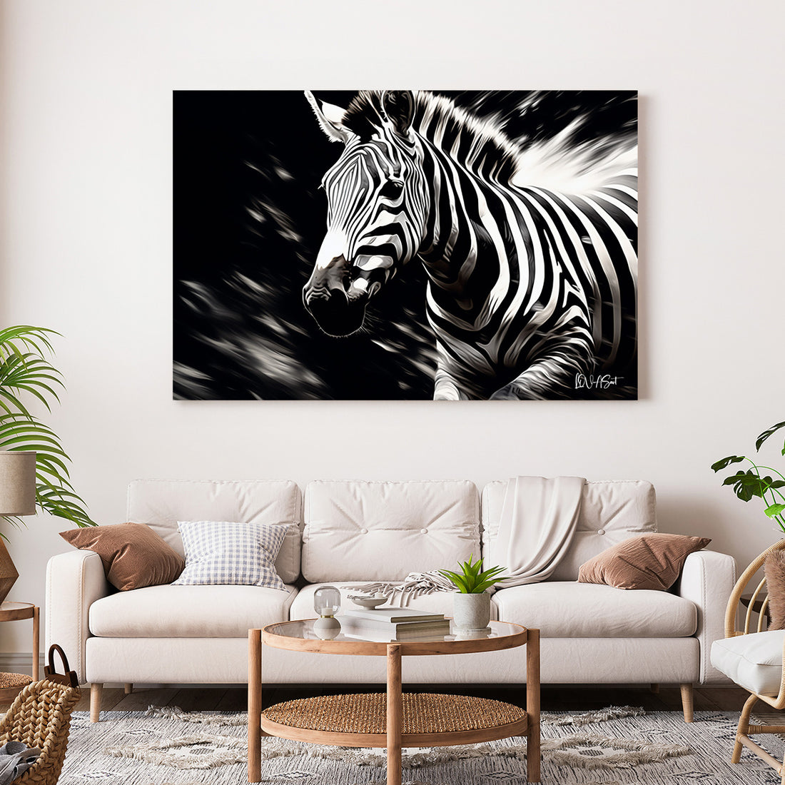 Zebra kanvas tablo — duvarda dekorasyon görünümü