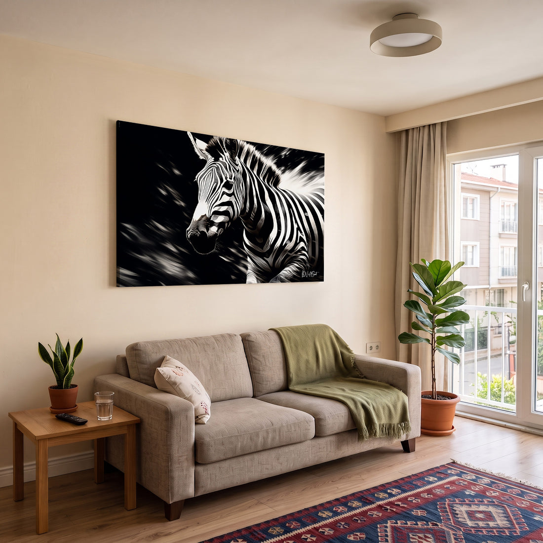 Zebra kanvas tablo — iç mekân uygulama örneği