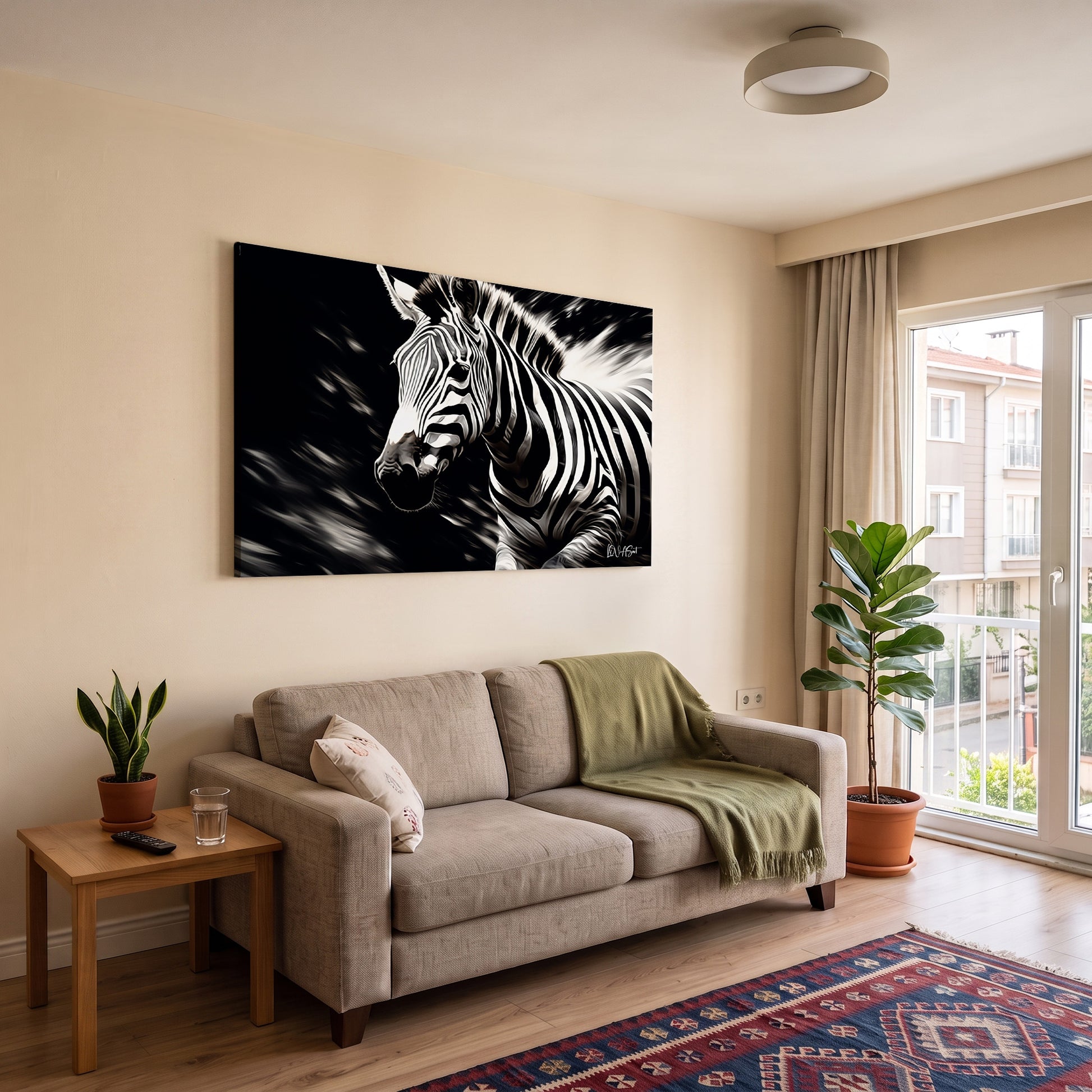 Zebra kanvas tablo — iç mekân uygulama örneği