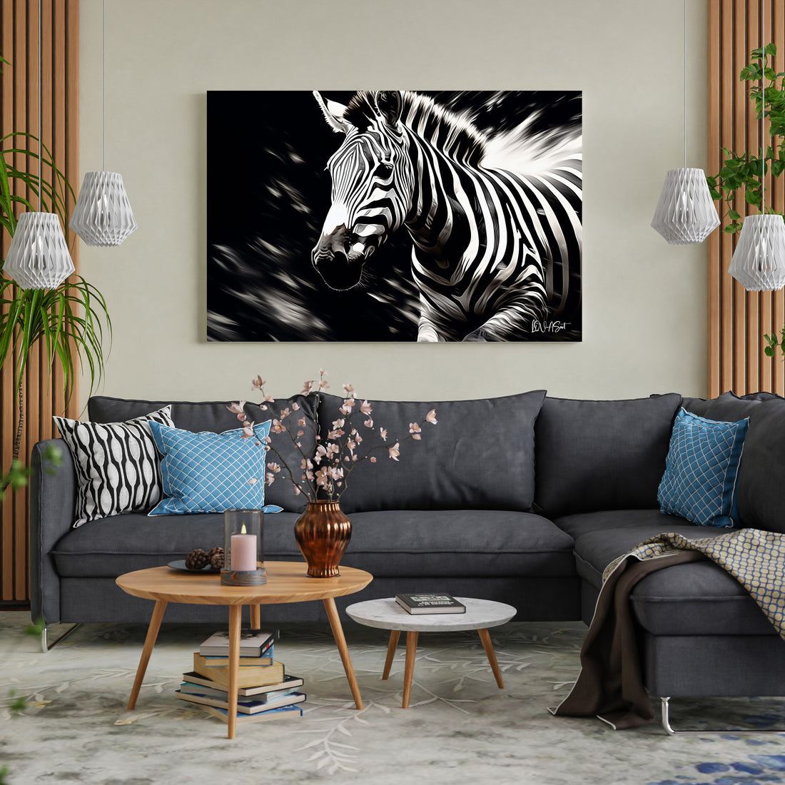 Zebra kanvas tablo — farklı açıdan görünüm