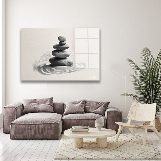Zen Taşları 3 cam tablo — duvarda dekorasyon görünümü