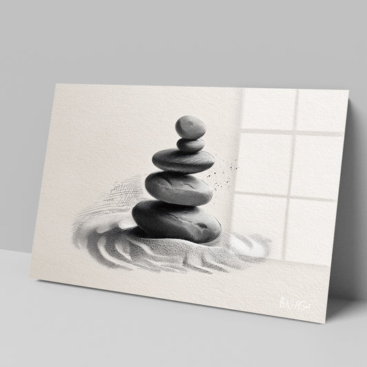 Zen Taşları 3 cam tablo — iç mekân uygulama örneği