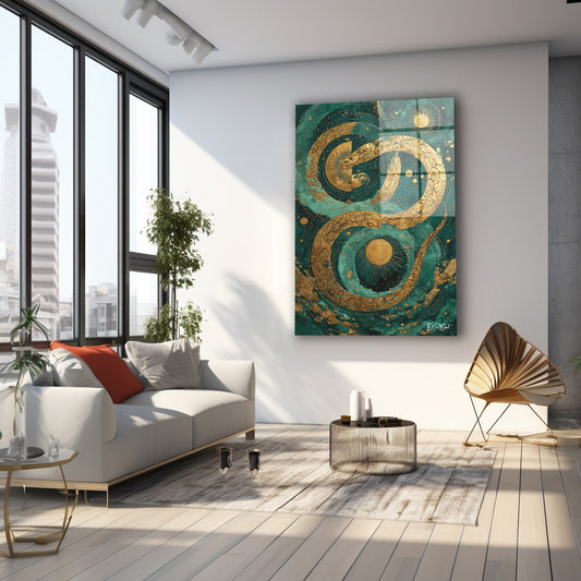 Zümrüt Altın Spiral cam tablo — farklı açıdan görünüm