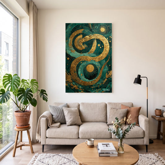 Zümrüt Altın Spiral kanvas tablo — duvarda dekorasyon görünümü